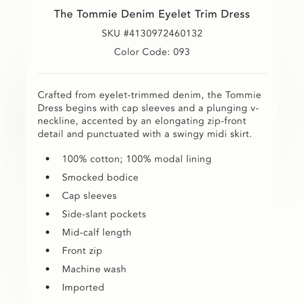 Anthropologie The Tommie Denim Chambray Zip Front Eyelet Trim Dress Blue XSP NWT - Picture 4 of 14